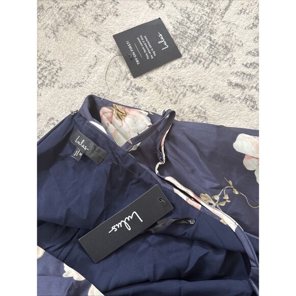 Lulus Radiant Occasion Navy Blue Floral Satin A-Line Maxi Dress Size Medium FLAW - Picture 5 of 8